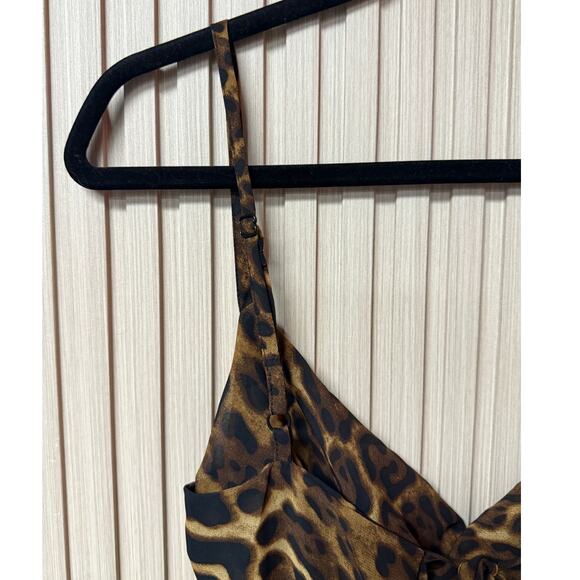 MICAS Leopard Print Sheer Draped Maxi Dress Brown Women’s Size M - Picture 5 of 11